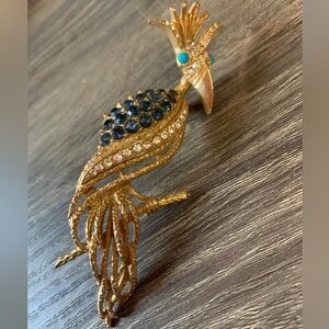 Vintage Florenza Exquisite Gold and Blue Crystal Bird Brooch
